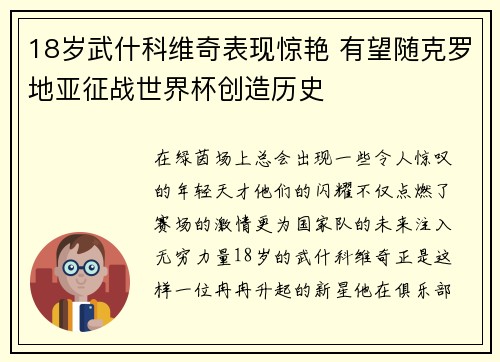 18岁武什科维奇表现惊艳 有望随克罗地亚征战世界杯创造历史
